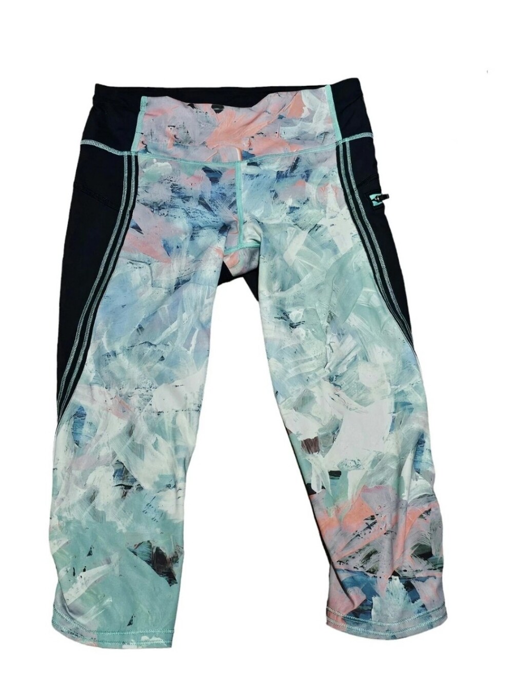Lululemon Crop Leggings Size 4 Paint Splatter Floral Zip Pocket Drawstring